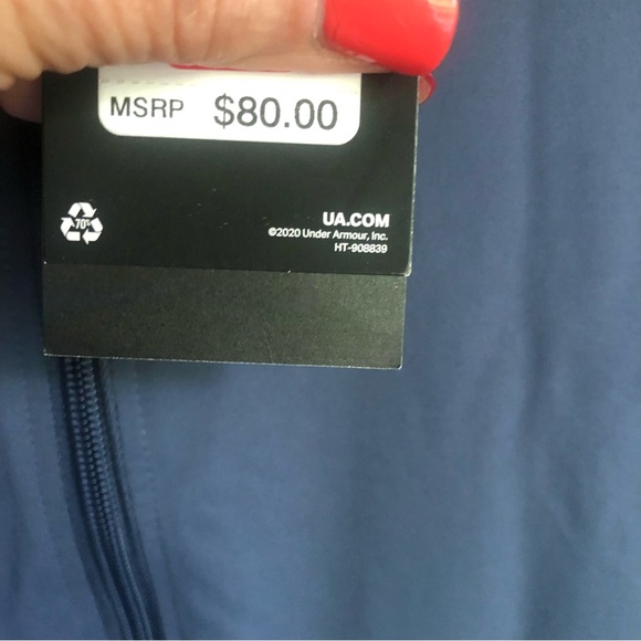 Size 1X NWT Under Armour Athletic Jacket ($80) Zippered Gray/Blue - Picture 2 of 11